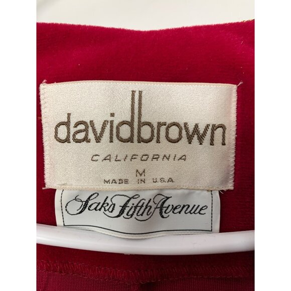 VTG 70s David Brown x Saks Fifth Avenue Red Maxi House Dress Medium Velour USA R - Picture 8 of 14